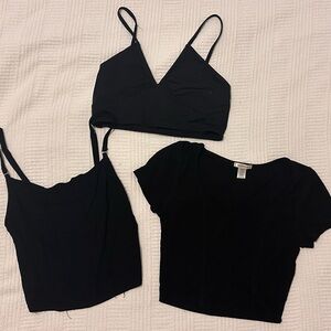 Women's Black Crop Top Set